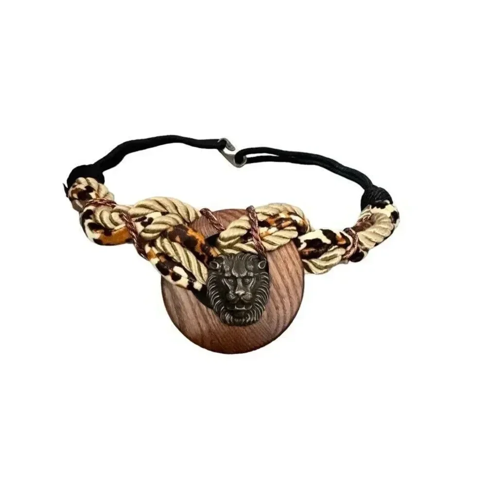 Vintage 80's statement belt lion head jungle braided stretchy one size